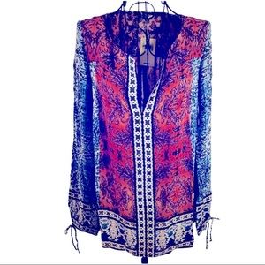 Lucky Brand Blouse multicolor popover shirt long sleeved V Neck Small New